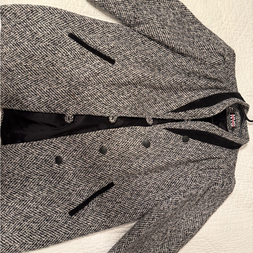 NYG Black and Gray Herringbone Pea Coat